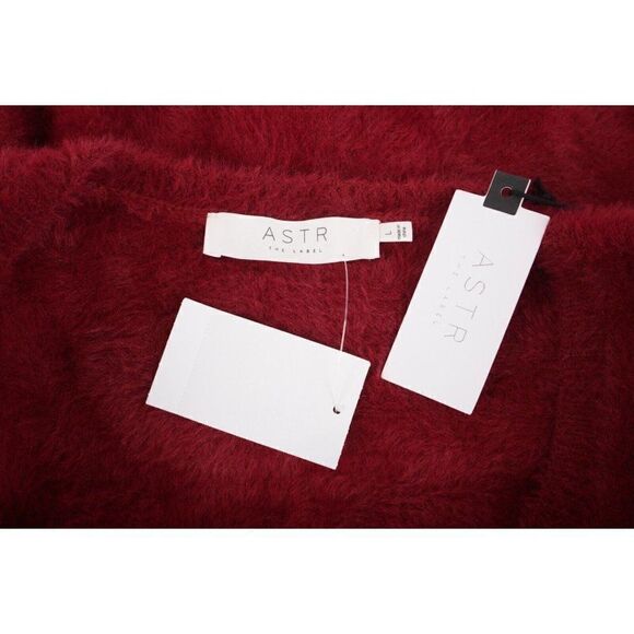 ASTR The Label Womans Fuzzy Crop Sweater Size L Maroon Wine Red Scoop Neck NWT - Picture 6 of 6